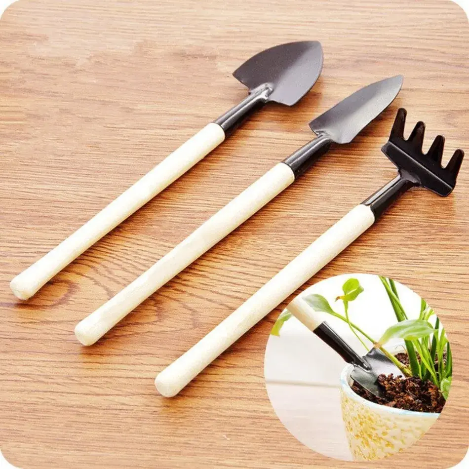 3 Pcs Long Wooden Handle GARDENING TOOL KIT